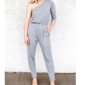 Carole Christian Women's Grey One Shoulder Jumpsuit